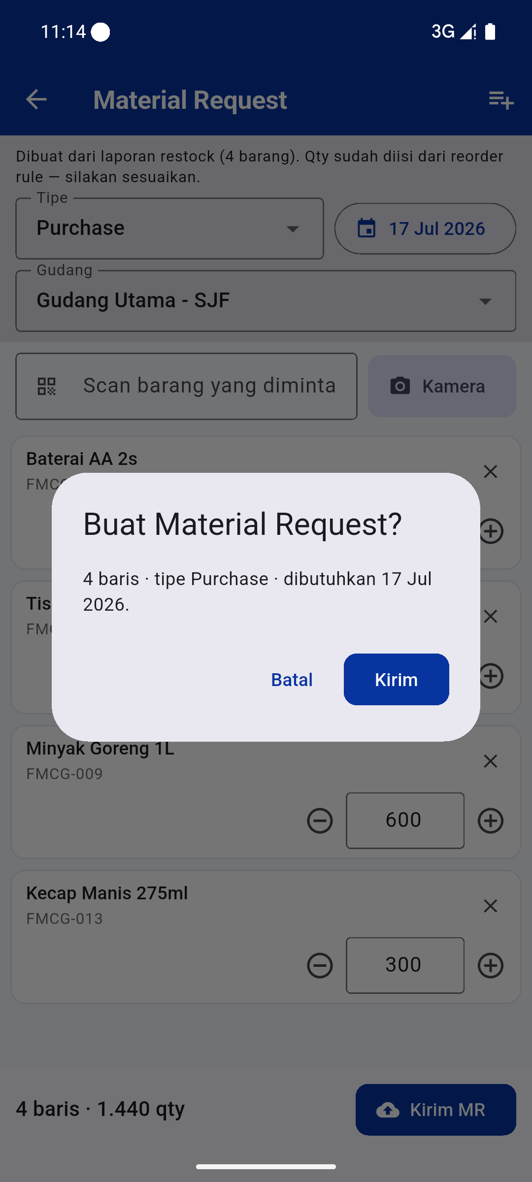 08 material request confirm - PT Digital Asia Solusindo - Warehouse Management System