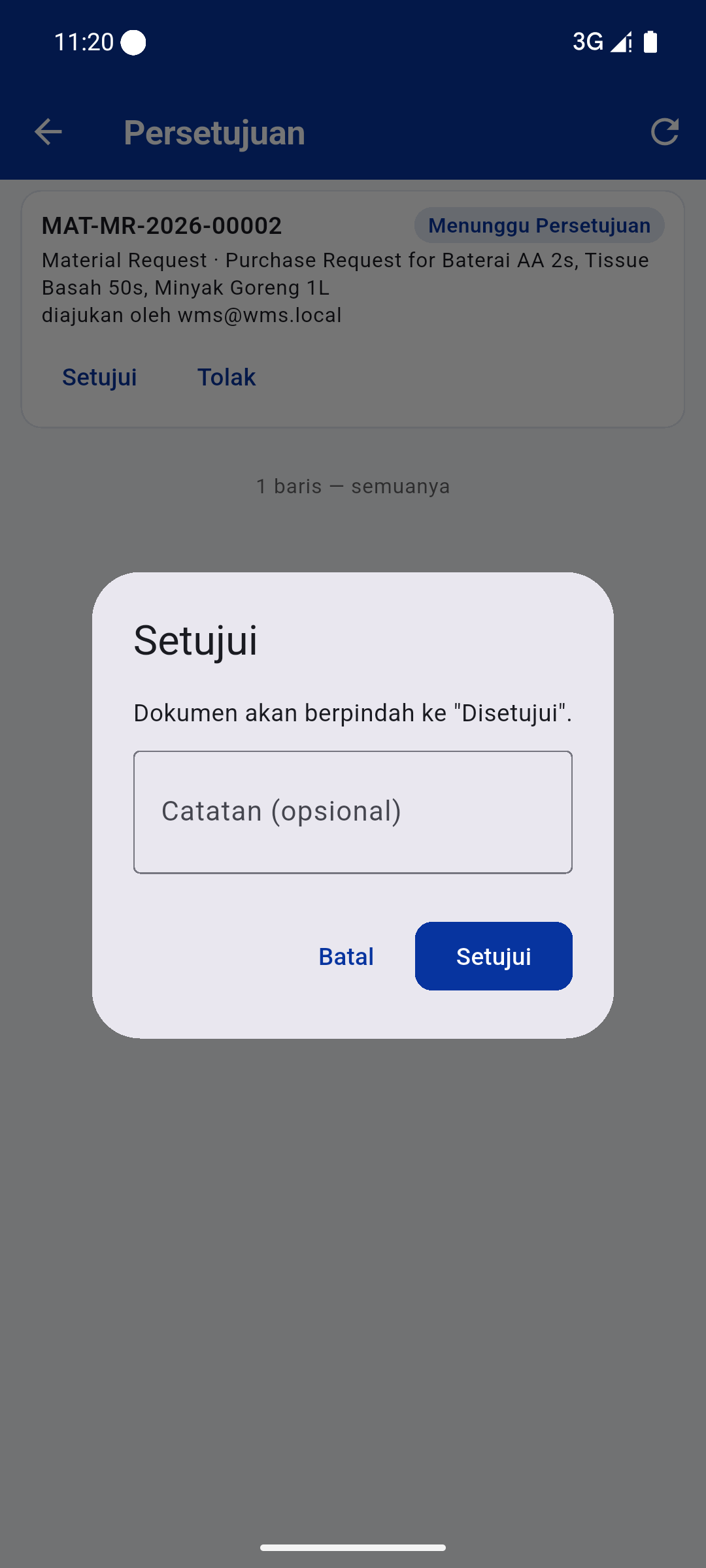 12 approve dialog - PT Digital Asia Solusindo - Warehouse Management System
