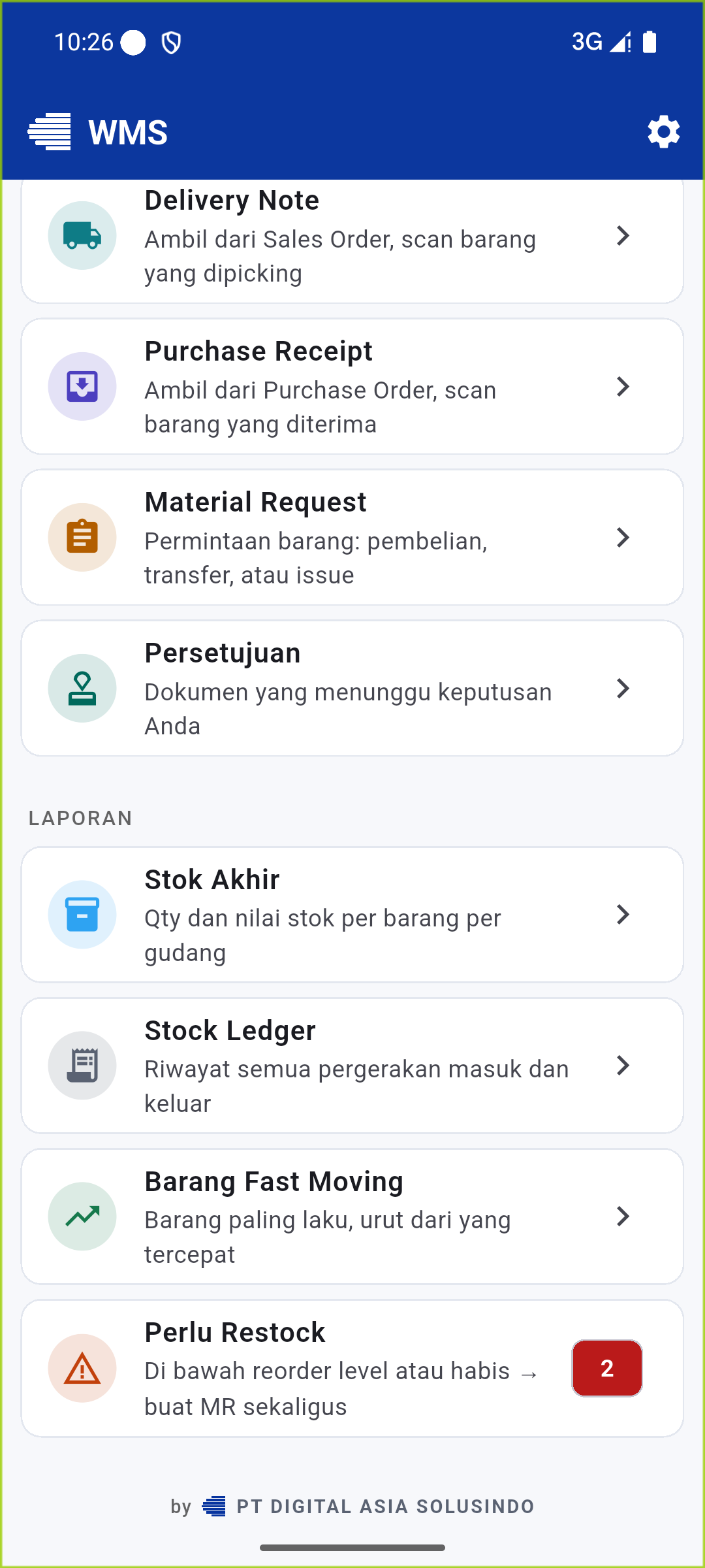 17 laporan menu - PT Digital Asia Solusindo - Warehouse Management System